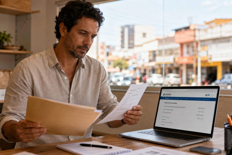Empreendedor revisando documentos para abrir CNPJ em Santo André