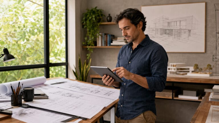 arquiteto revisando finanças do escritório, tema de contabilidade para arquitetos
