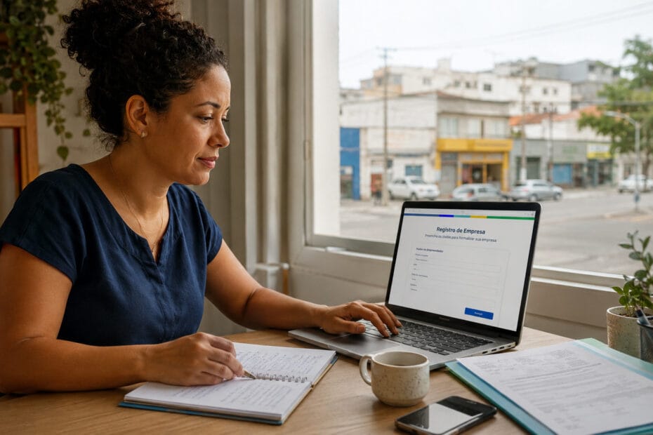 mulher formalizando negócio para abrir cnpj em diadema em laptop