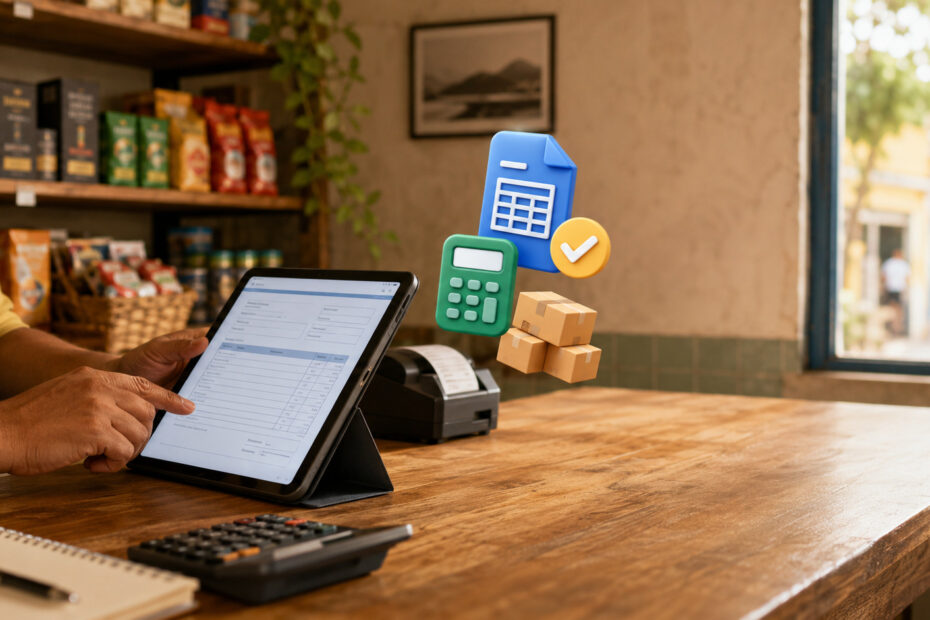 Mãos preenchendo nota fiscal digital mostrando como emitir nota fiscal sendo MEI