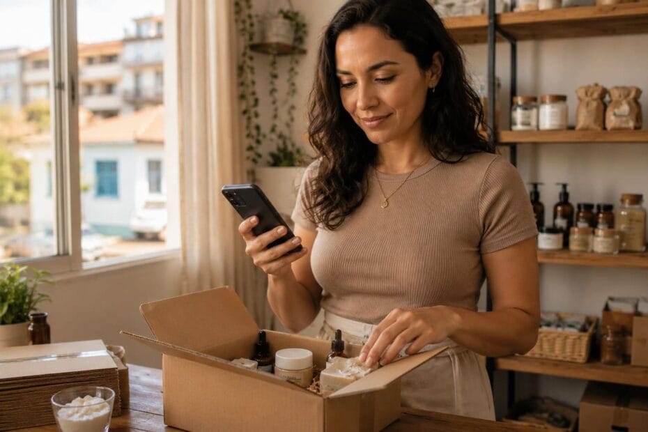 Empreendedora organizando produtos para vender no melhor nicho para empreender na internet